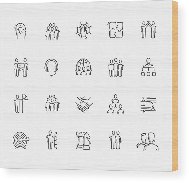 Diversity Wood Print featuring the drawing Collaboration Hand Draw Line Icon Set by Kadirkaba