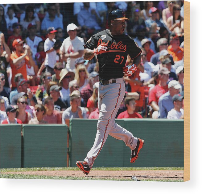 American League Baseball Wood Print featuring the photograph Delmon Young and Xander Bogaerts by Jim Rogash