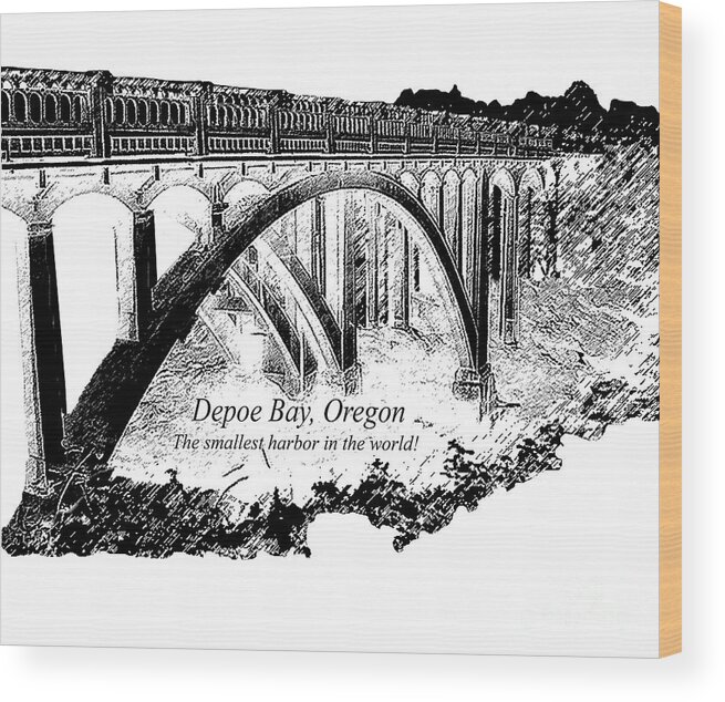 Depoe Bay Oregon Bridge Wood Print featuring the digital art Depoe Bay Oregon Bridge by Two Hivelys