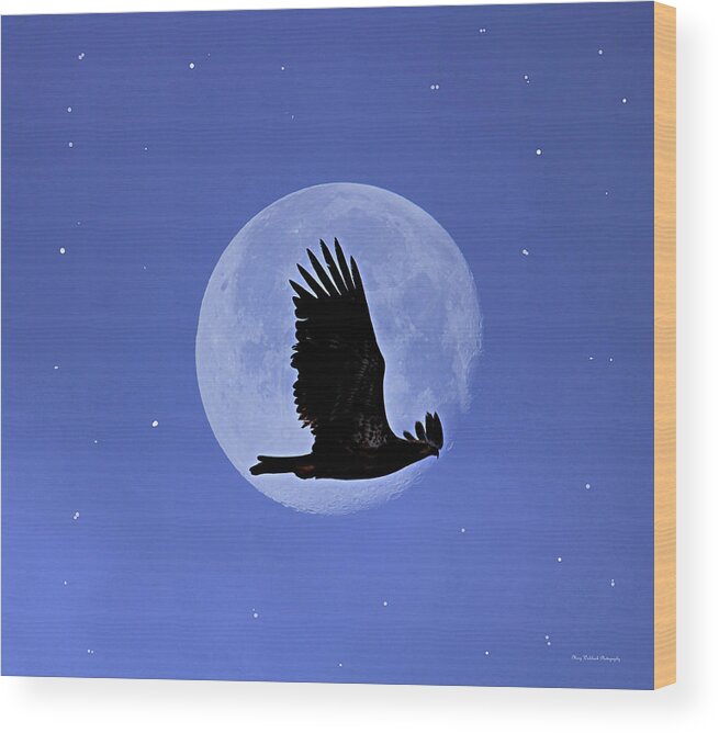 Eagle Wood Print featuring the photograph Eagle Across the Moon by Mary Walchuck