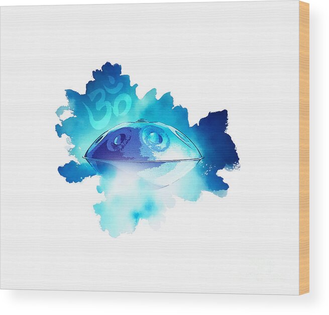 Handpan Wood Print featuring the digital art Handpan OM in blue by Alexa Szlavics