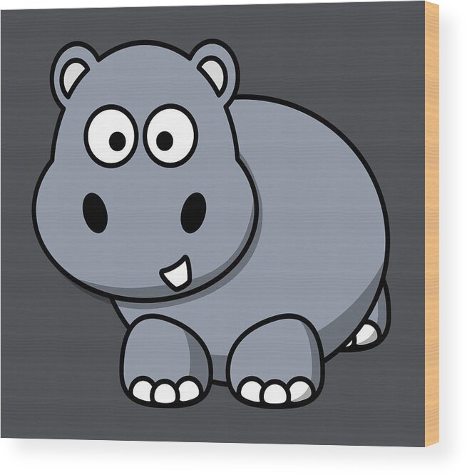 Hippo Cartoon Happy Smile Animals Funny Wood Print by Jeff Brassard - Pixels