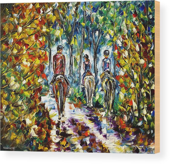 Family Ride Wood Print featuring the painting Horseback Ride by Mirek Kuzniar