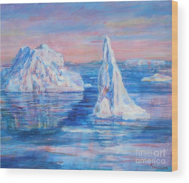 Iceberg Wood Print featuring the painting Icebergs by Veronica Cassell vaz