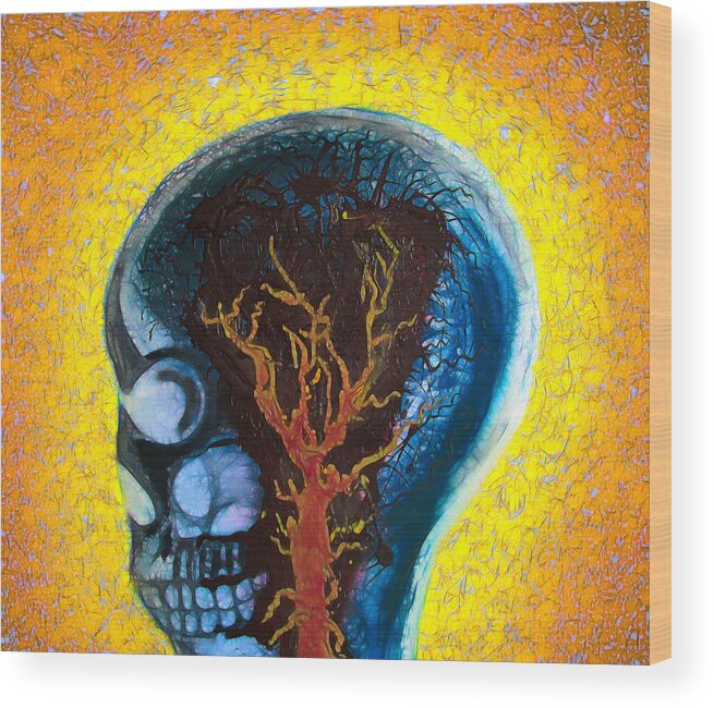 Abstract Wood Print featuring the painting Inside the brain by Joan Stratton