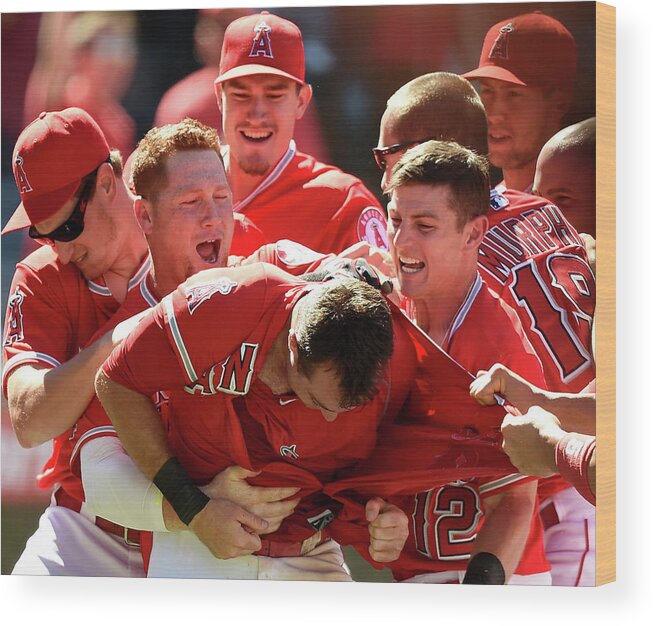 Ninth Inning Wood Print featuring the photograph Johnny Giavotella and Kole Calhoun by Harry How