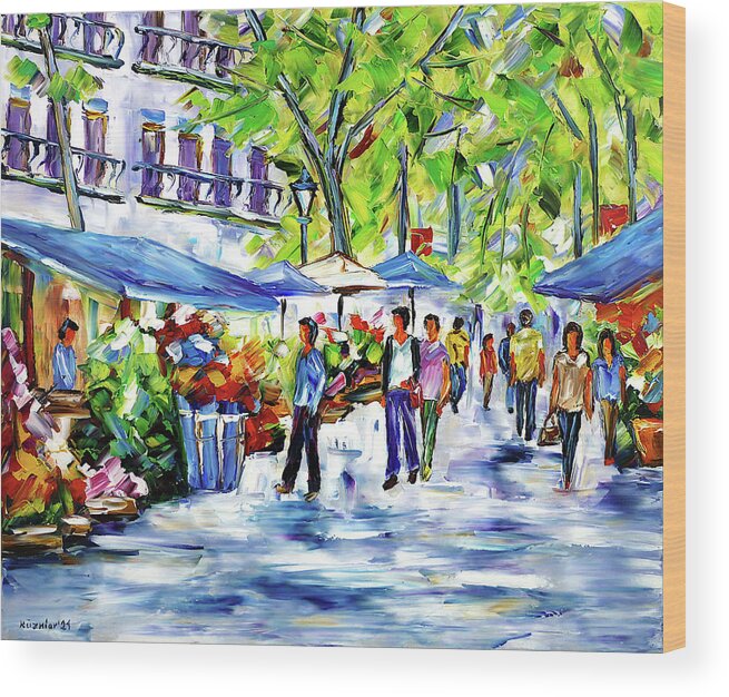 Market Street Wood Print featuring the painting La Rambla by Mirek Kuzniar