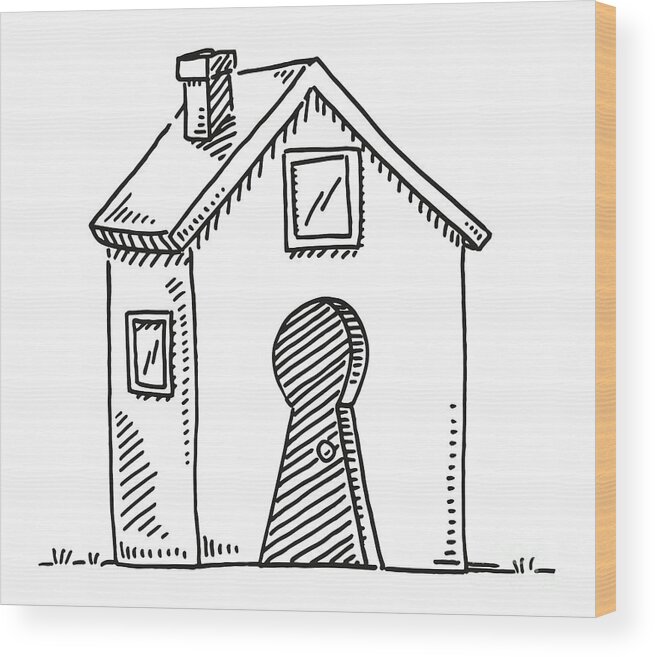 Sketch Wood Print featuring the drawing Lockdown Small House Symbol Drawing by Frank Ramspott