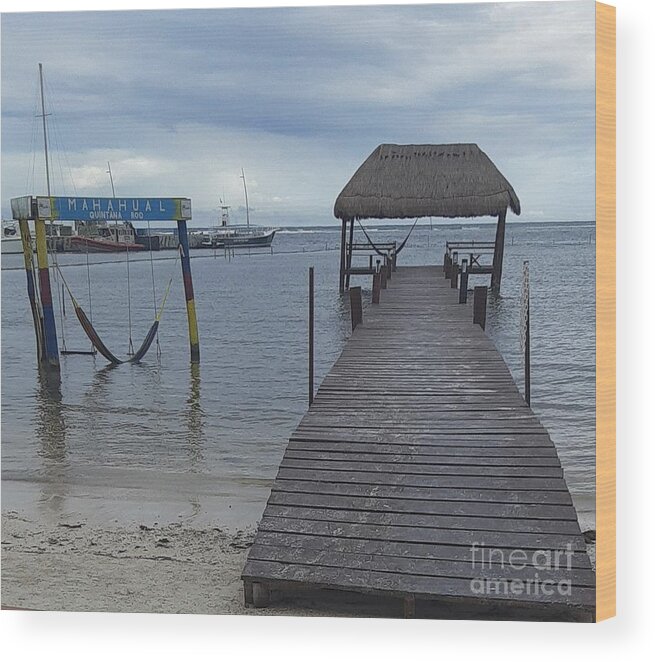 Dock Wood Print featuring the photograph Mahahual Dock and Swing by Nancy Graham