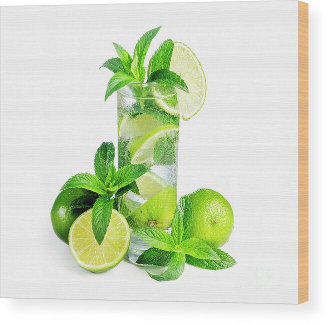 Mojito Wood Print featuring the photograph Mojito cocktail with ice isolated over white background. by Jelena Jovanovic