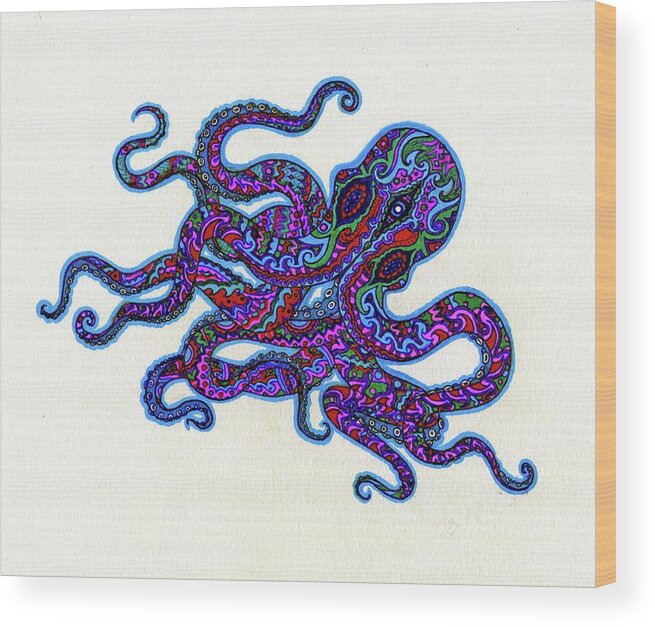 Octopus Wood Print featuring the drawing Mr Octopus by Baruska A Michalcikova
