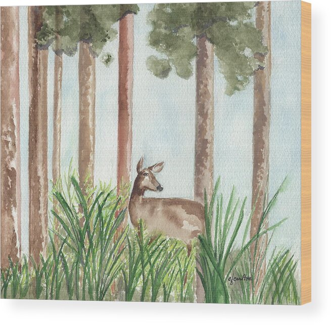 Deer Wood Print featuring the painting Oh, Deer by Claudette Carlton