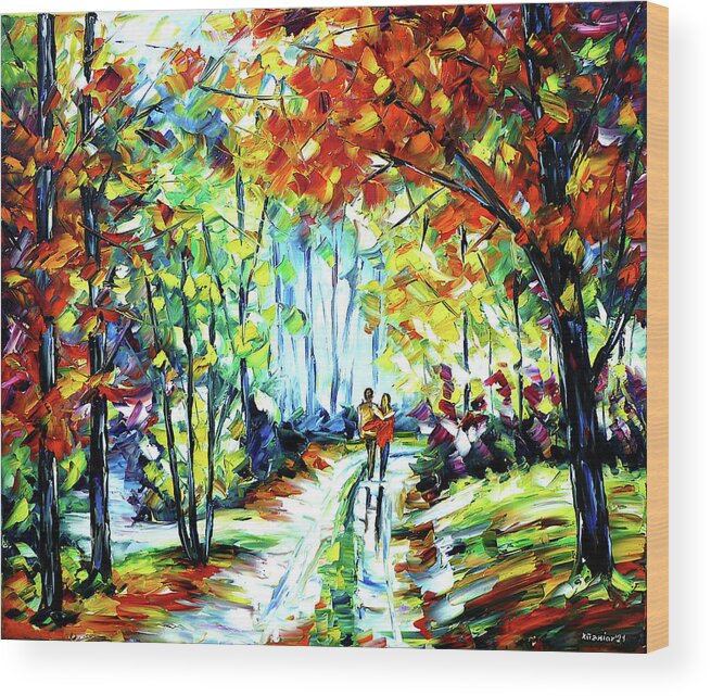 Autumn Walk Wood Print featuring the painting On An Autumn Day by Mirek Kuzniar