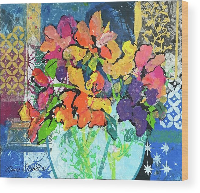 Mixed Flower Bouquet Wood Print featuring the painting Patio Profusion by Elaine Elliott
