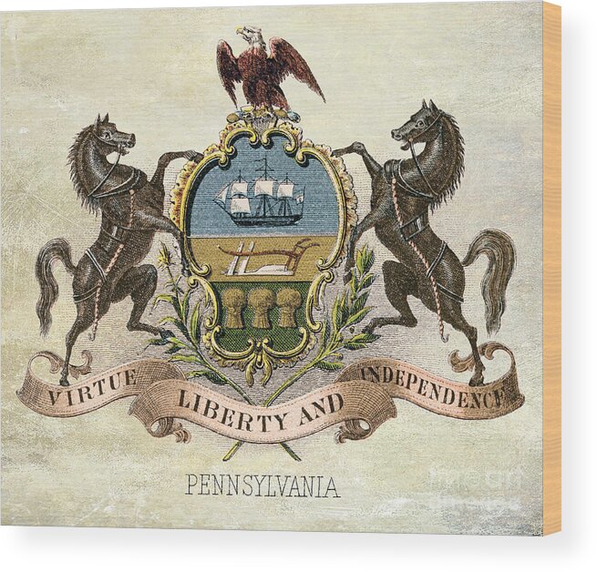 Pennsylvania Coat Of Arms Wood Print featuring the photograph Pennsylvania Coat of Arms 1876 by Jon Neidert