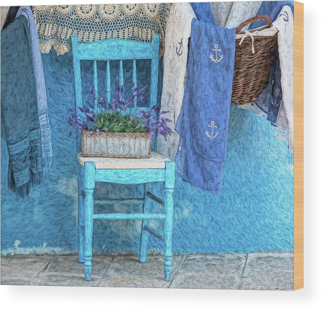 Venice Wood Print featuring the photograph Purple Flowers on Blue Chair by David Letts