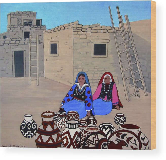 Women Wood Print featuring the painting Selling Pots by Stephanie Moore