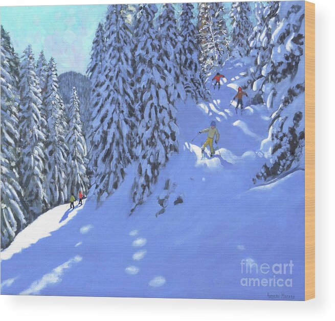 Ski Francais Wood Print featuring the painting Ski Francais, Morzine by Andrew Macara