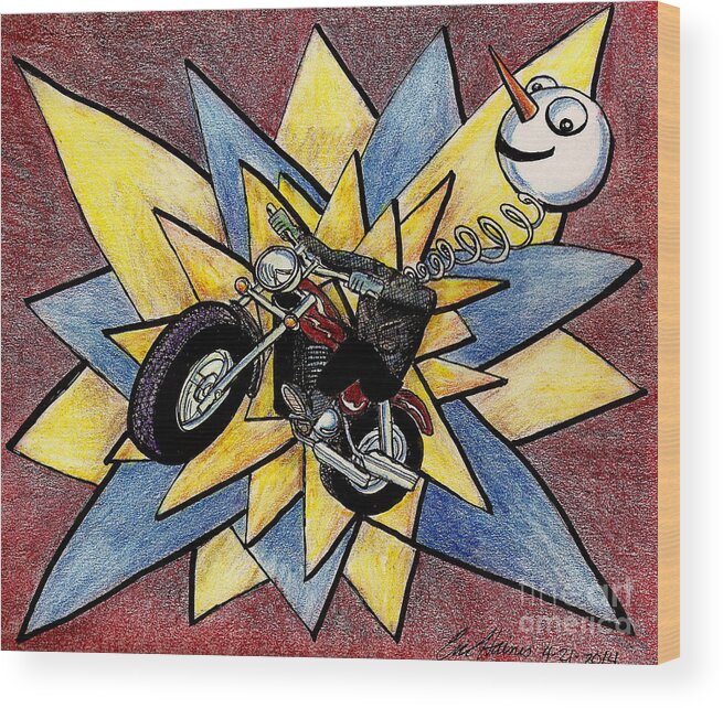 Motorcycle Wood Print featuring the drawing Spring Head by Eric Haines