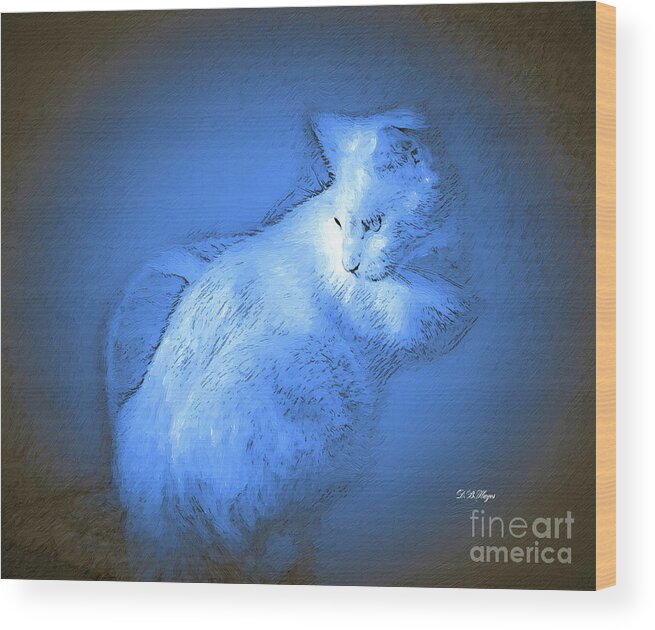 Felines Wood Print featuring the mixed media Staredown - An Abstract PhotoPainting by DB Hayes