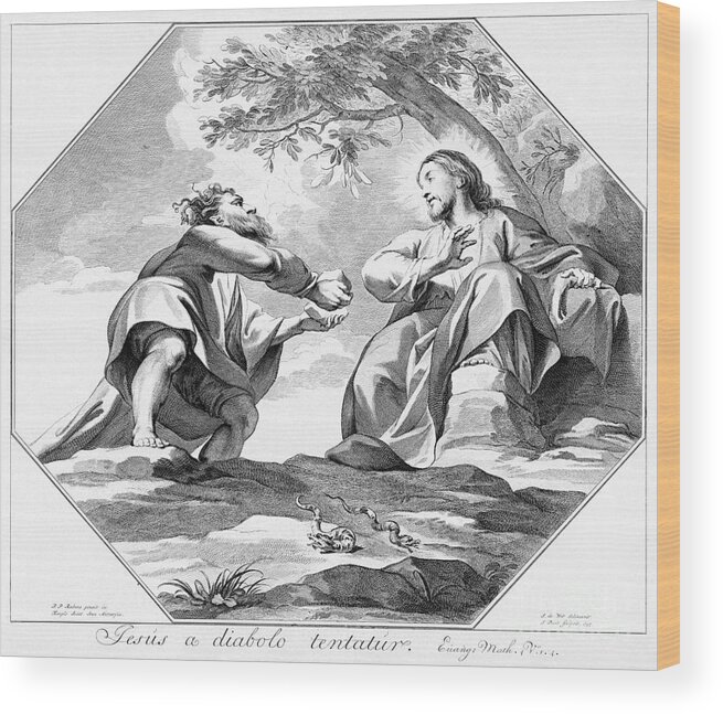 1747 Wood Print featuring the drawing Temptation Of Christ by Jan Punt