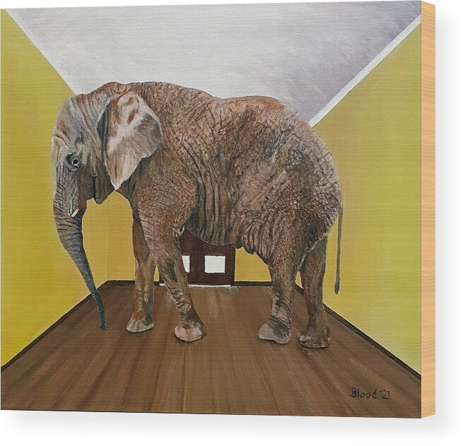 Elephant In The Room Wood Print featuring the painting The Elephant in the Room by Thomas Blood