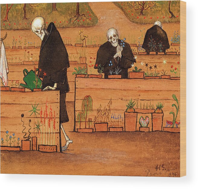 Hugo Simberg Wood Print featuring the painting The Garden of Death, 1896 by Hugo Simberg