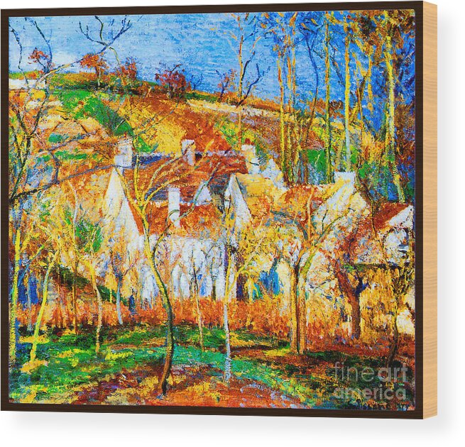 Camille Wood Print featuring the painting The Red Roofs, Corner of a Village Winter 1877 by Camille Pissarro
