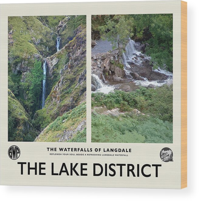 Lake District Wood Print featuring the photograph The Waterfalls of Langdale No2 Cream Railway Poster by Brian Watt