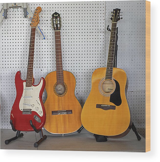 Guitar Wood Print featuring the photograph Three Guitars by Dart Humeston
