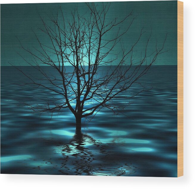 Tree In Ocean Wood Print featuring the photograph Tree in Ocean by Marianna Mills