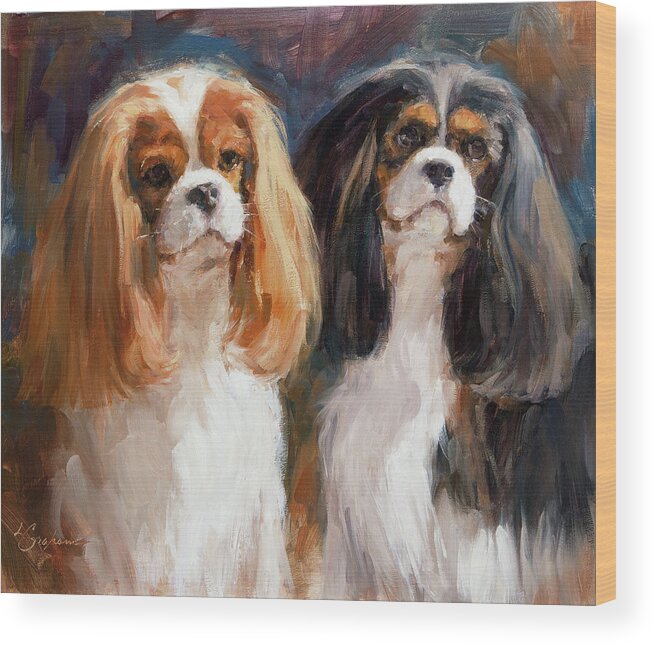 Dogs Wood Print featuring the painting Two Parti Girls by Lindsey Bittner Graham