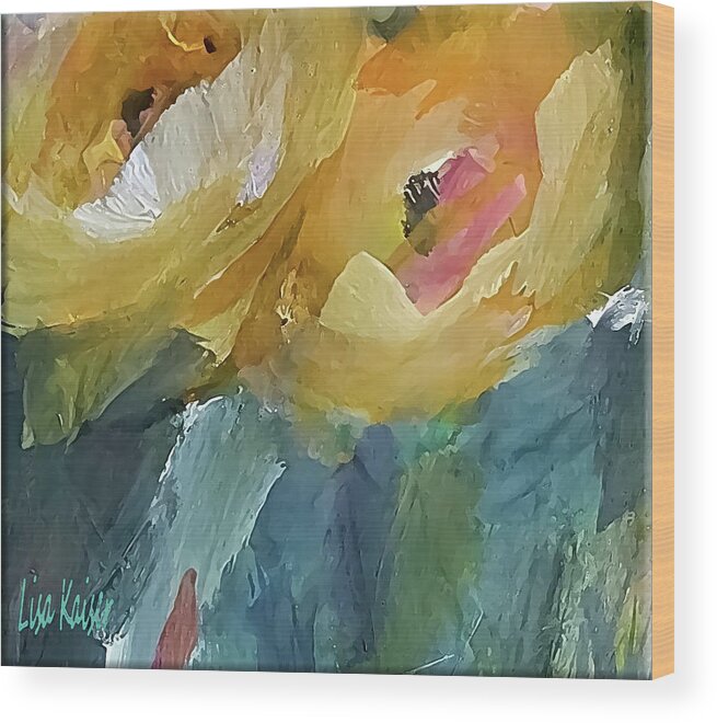 Impressionistic Wood Print featuring the painting Two Small Yellow Flowers Looking Upward by Lisa Kaiser