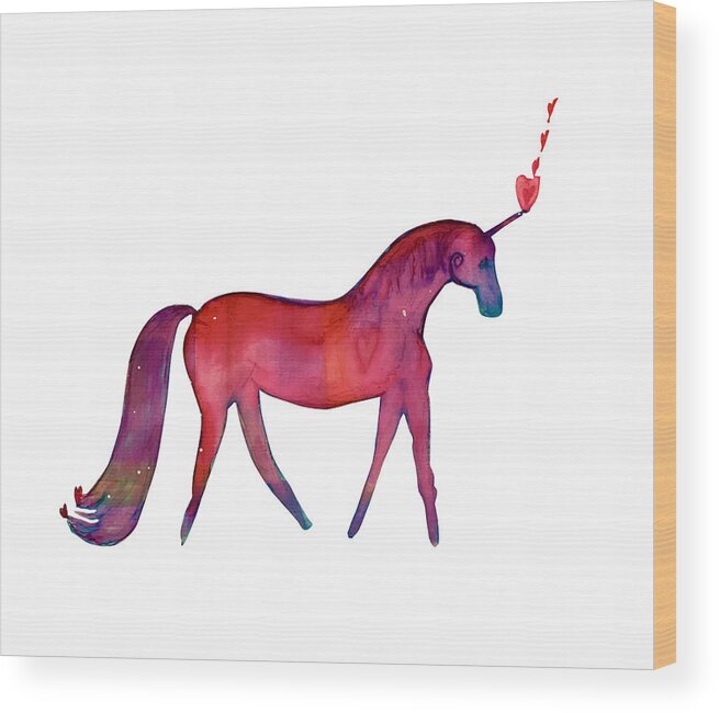 Unicorn Wood Print featuring the painting Vibrant Unicorn Heart by Sandy Rakowitz