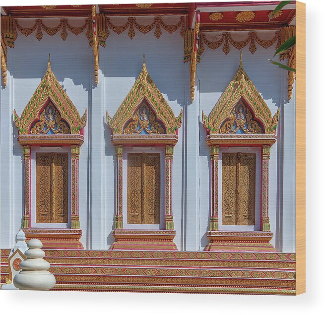 Scenic Wood Print featuring the photograph Wat Hua Sapan Phra Ubosot Windows DTHNR0411 by Gerry Gantt