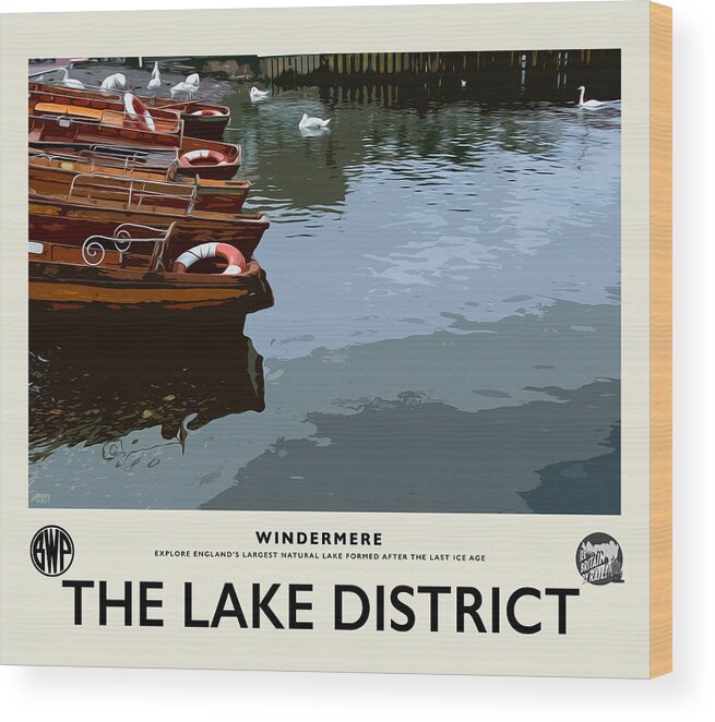 Lake Windermere Wood Print featuring the photograph Windermere Swans Cream Railway Poster by Brian Watt