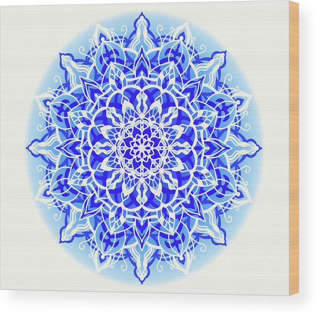 Snowflake Wood Print featuring the digital art Winter Blue Mandala by Angie Tirado