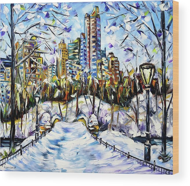 New York In Winter Wood Print featuring the painting Winter Time In New York by Mirek Kuzniar