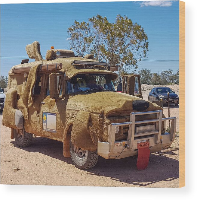 Road; Traffic; Beach; Sea; Blue; Beautiful; Nature Background; ; Landscape; Rocks; Cliffs; Desert; Tourism; Travel; Summer; Holidays; Lightning Ridge; Australia; Dog; Natural; Nature; Scenery Wood Print featuring the photograph Woof Woof Truck by Andre Petrov