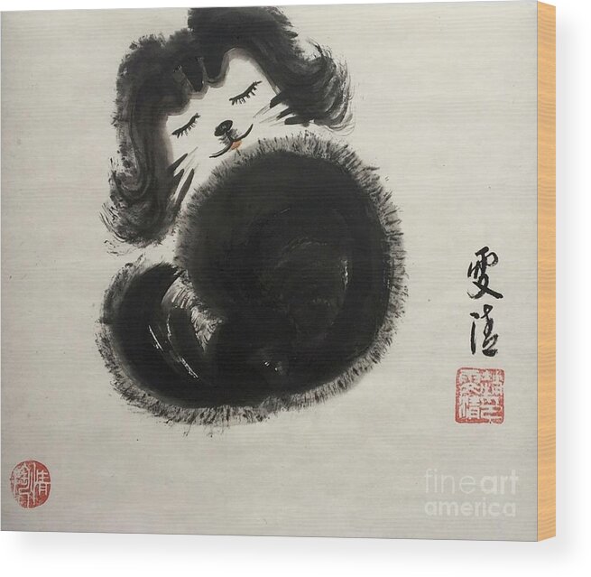Doggie Portrait Wood Print featuring the painting Zen Joy by Carmen Lam