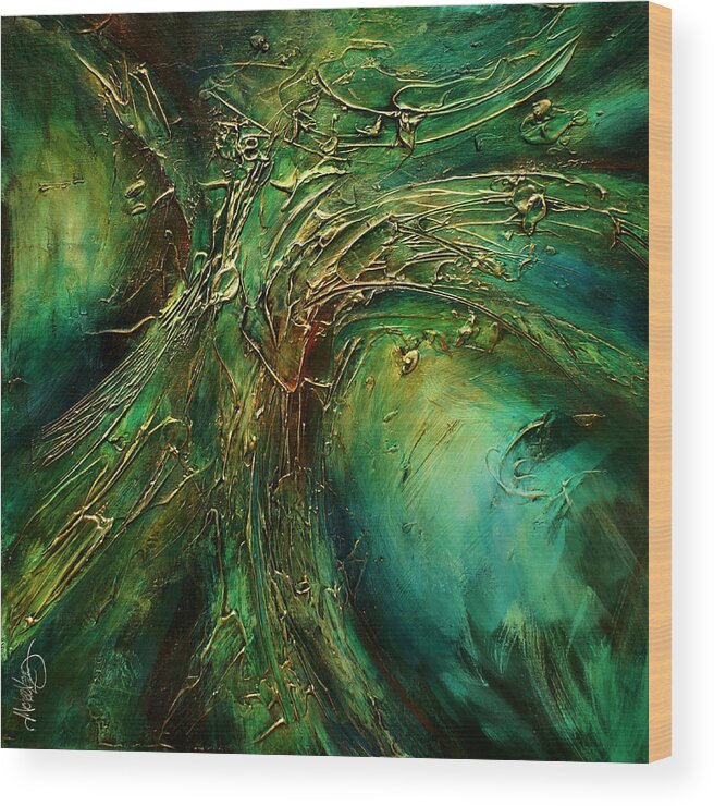 Abstract Wood Print featuring the painting ' Emerald Pass ' by Michael Lang