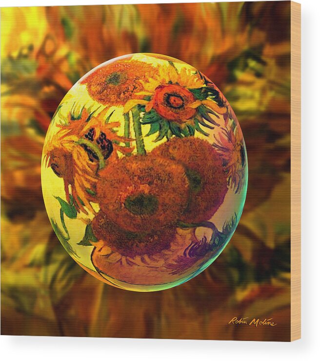  Sunflowers Wood Print featuring the digital art  Van Globing Inflorescence by Robin Moline