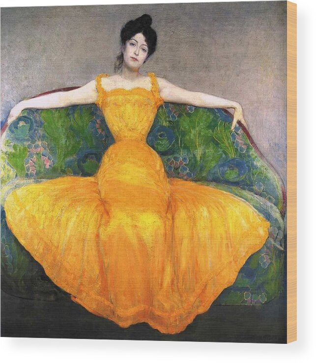 Max Kurzwell Wood Print featuring the painting Lady in Yellow Dress by MotionAge Designs