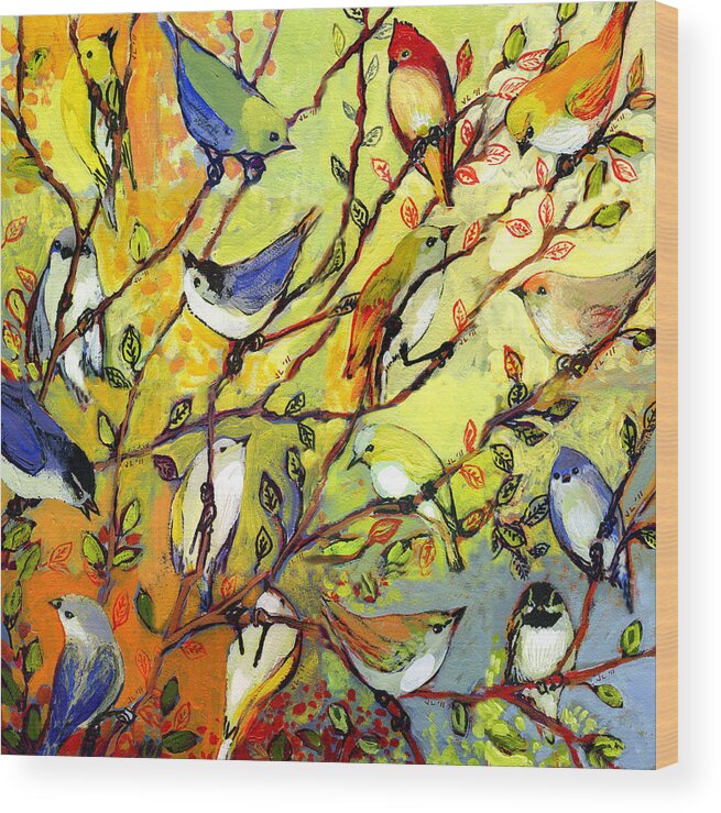 Bird Wood Print featuring the painting 16 Birds #2 by Jennifer Lommers
