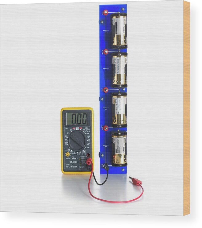 Batteries Wood Print featuring the photograph Battery Test Circuit #1 by Science Photo Library