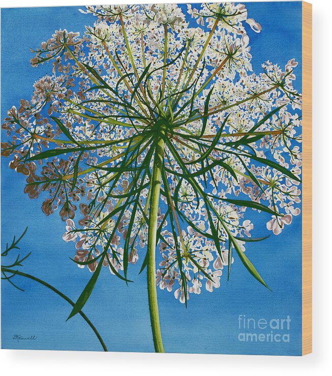 Flower Wood Print featuring the painting Beneath Queen Anne's Lace by Barbara Jewell