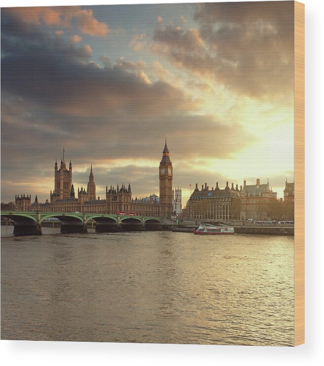 Gothic Style Wood Print featuring the photograph Big Ben And The Parliament In London At #1 by Mammuth