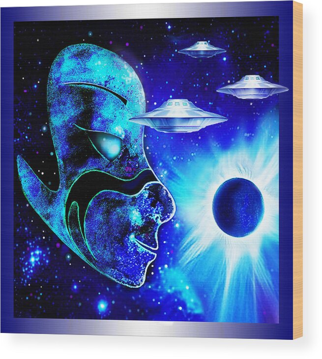 Alien Wood Print featuring the painting Blue Dimension #2 by Hartmut Jager