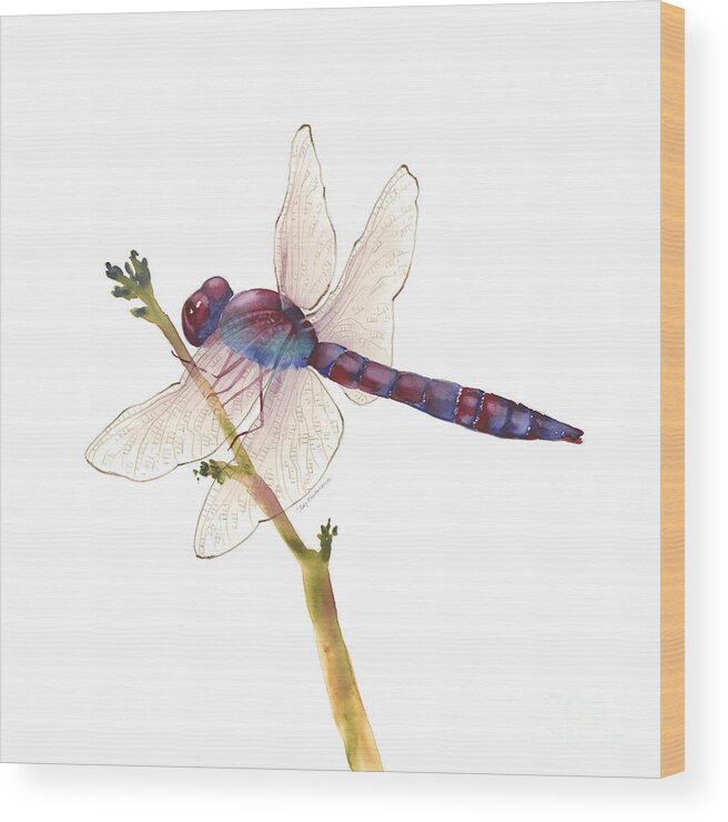 Burgundy Wood Print featuring the painting Burgundy Dragonfly by Amy Kirkpatrick