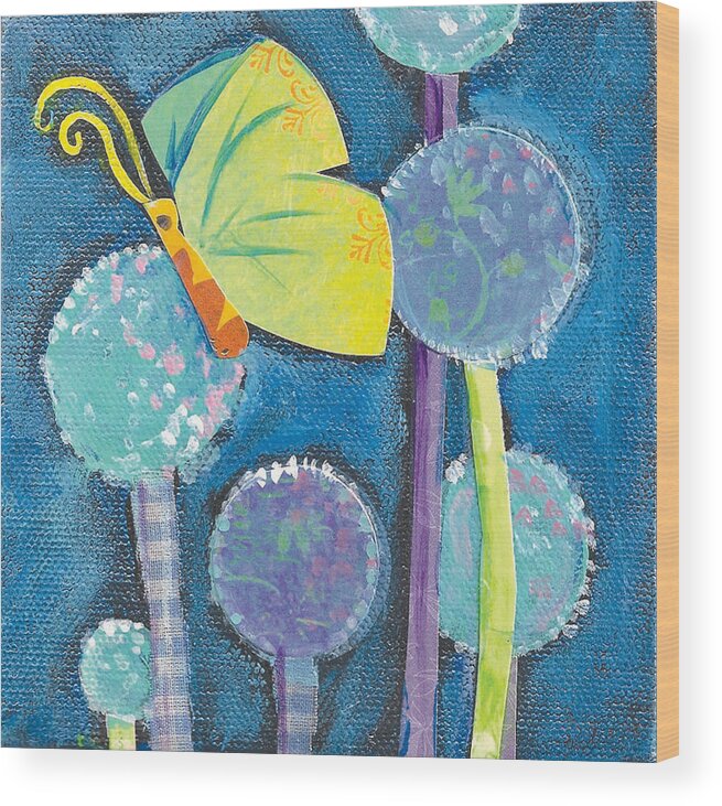 Butterfly Wood Print featuring the painting Butterfly and the Dandies #1 by Shelley Overton
